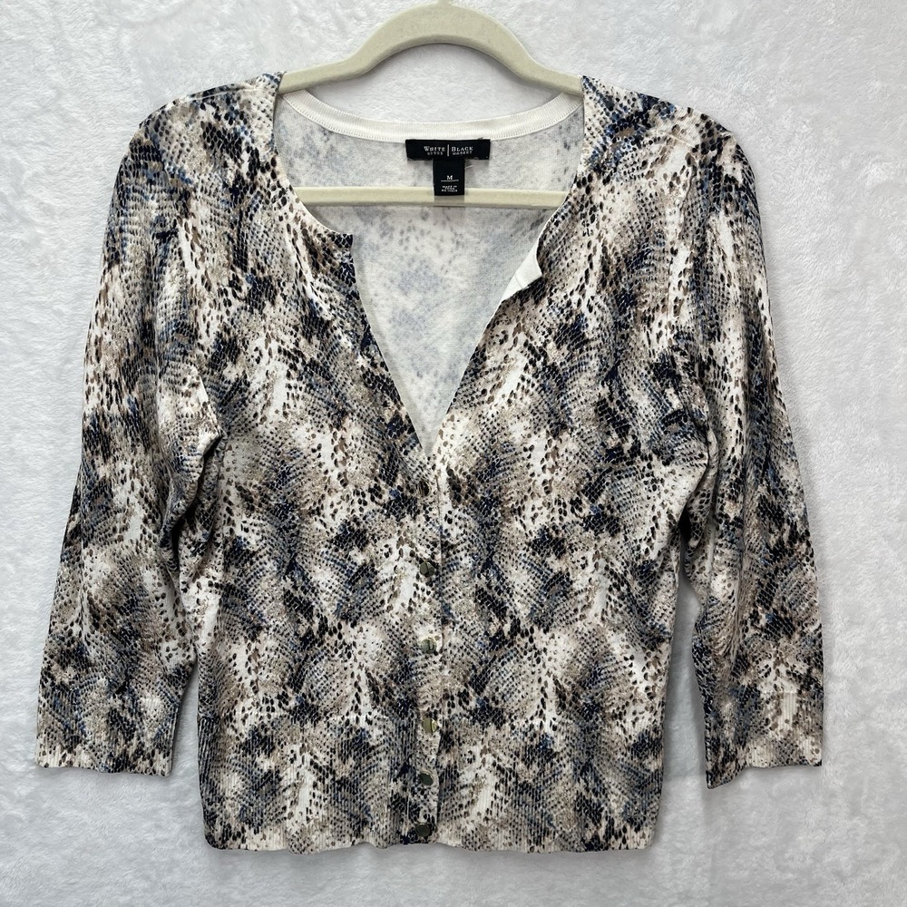 White House Black Market Snakeskinโ Metallic Cardigan Womens Medium Button Front